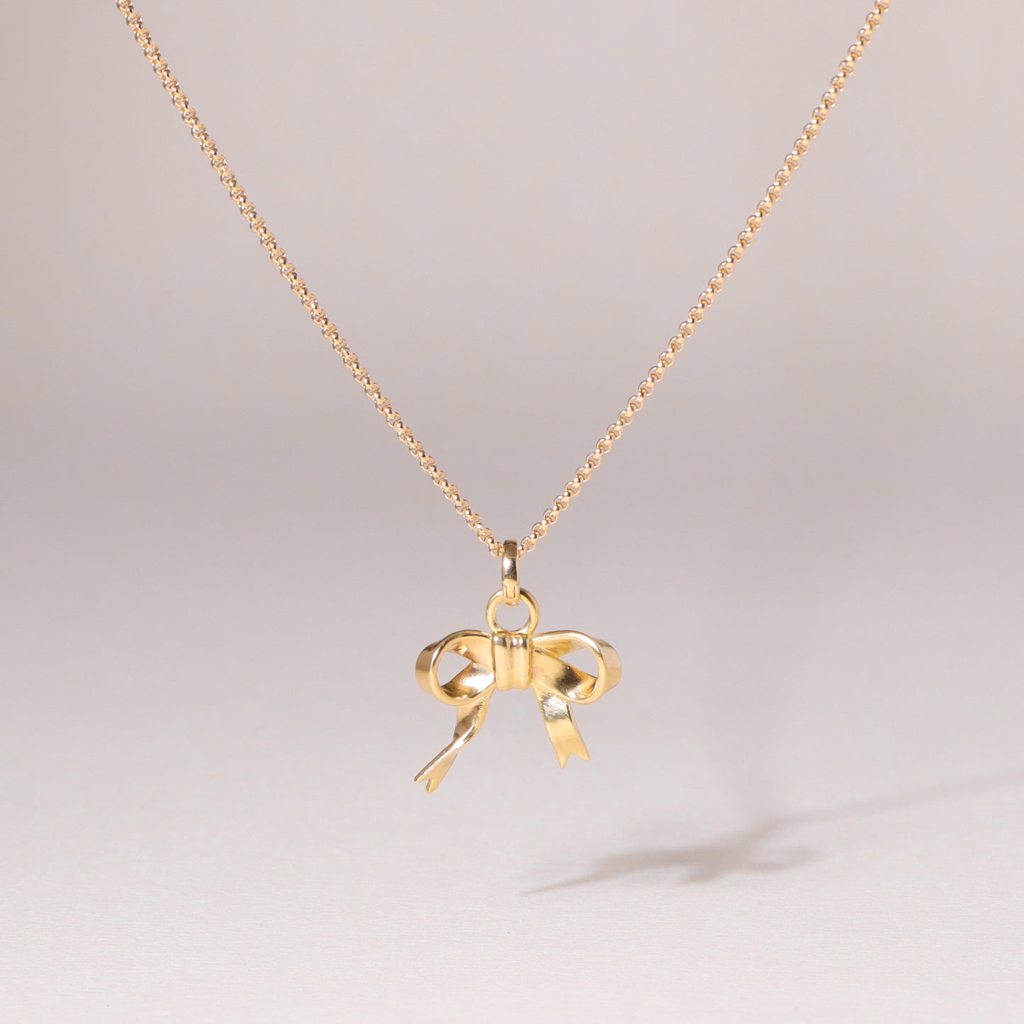 Bow Charm Necklace 14K Solid Gold