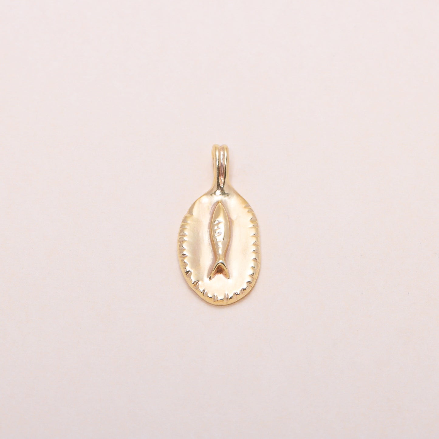 Fish in Plate Charm Necklace 14K Solid Gold