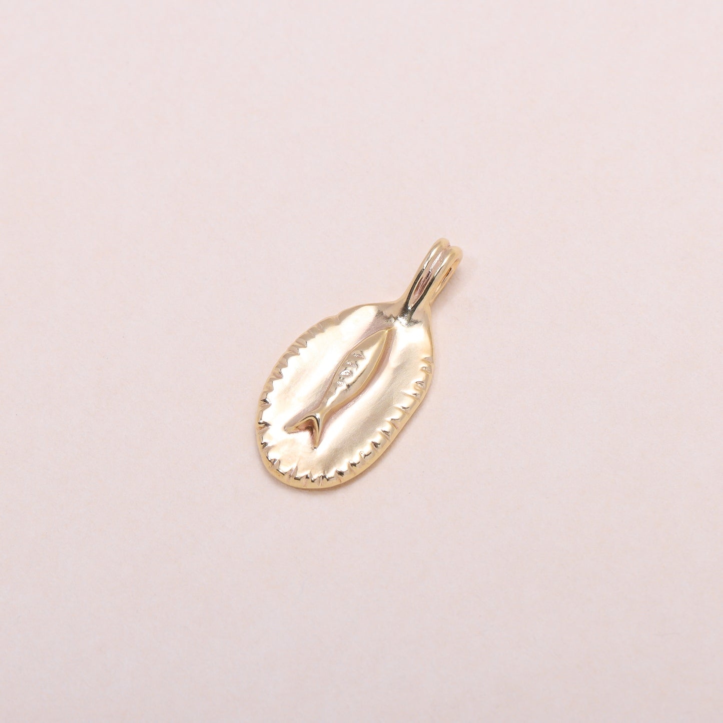Fish in Plate Charm Necklace 14K Solid Gold