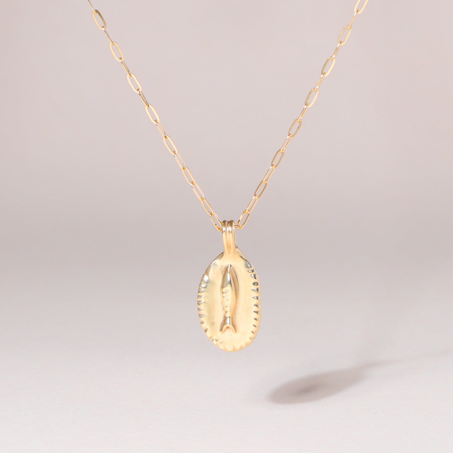Fish in Plate Charm Necklace 14K Solid Gold