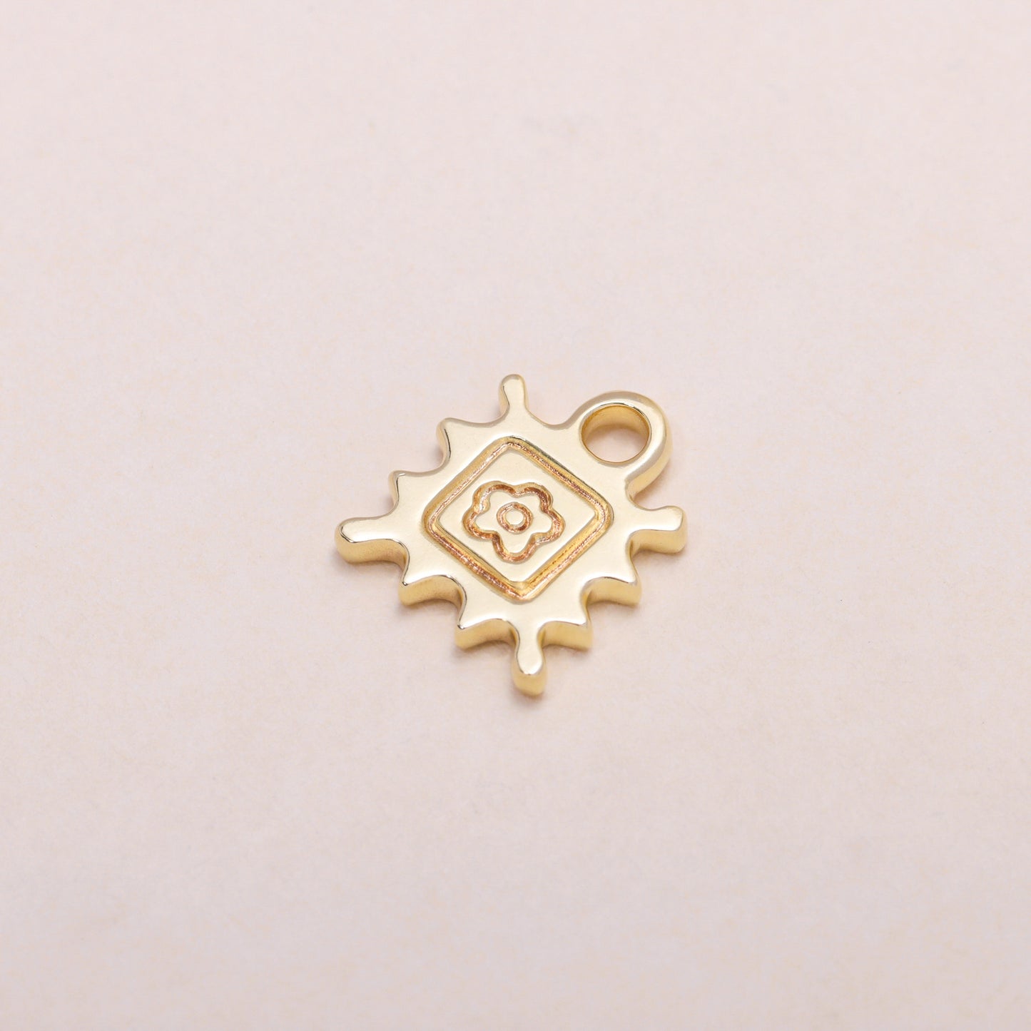 Flower Stamp Hoop Earrings 14K Solid Gold