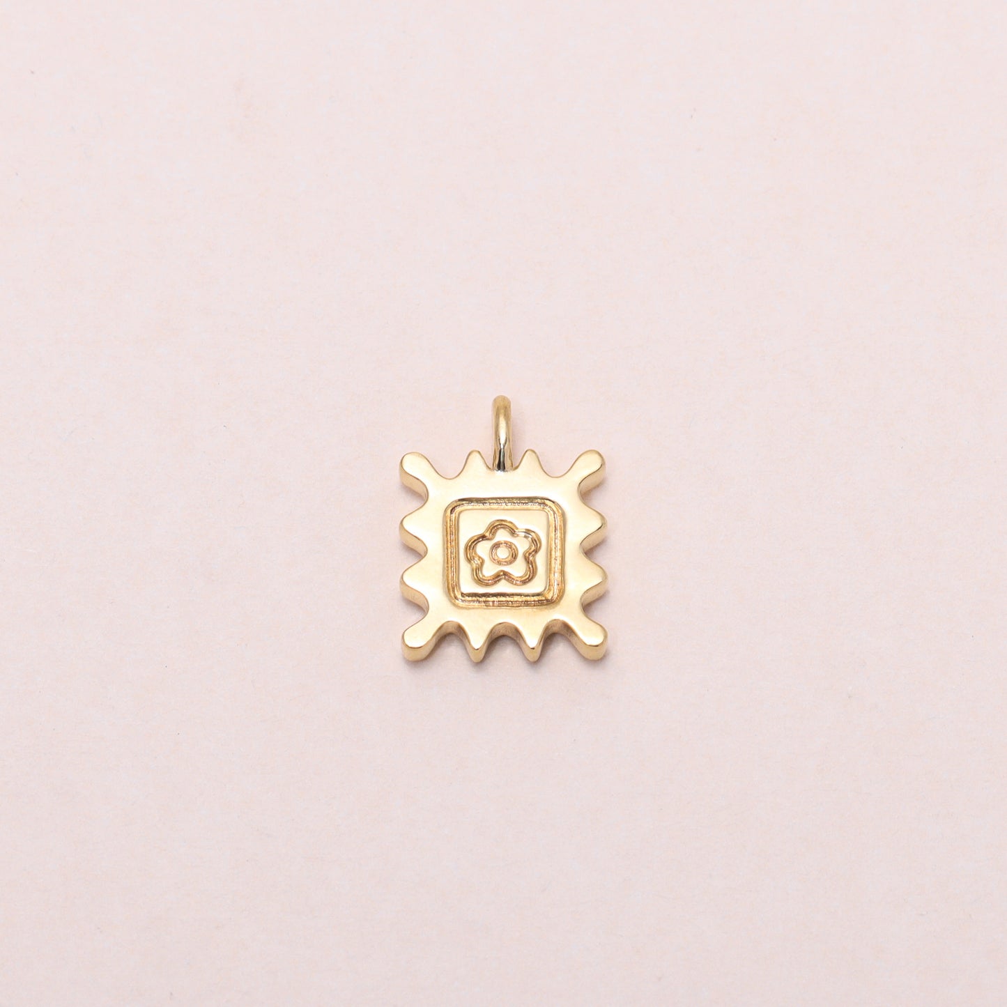 Flower Stamp Charm Necklace 14K Solid Gold