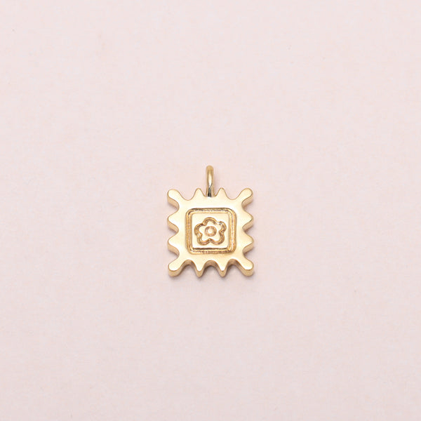 Flower Stamp Charm Necklace 14K Solid Gold