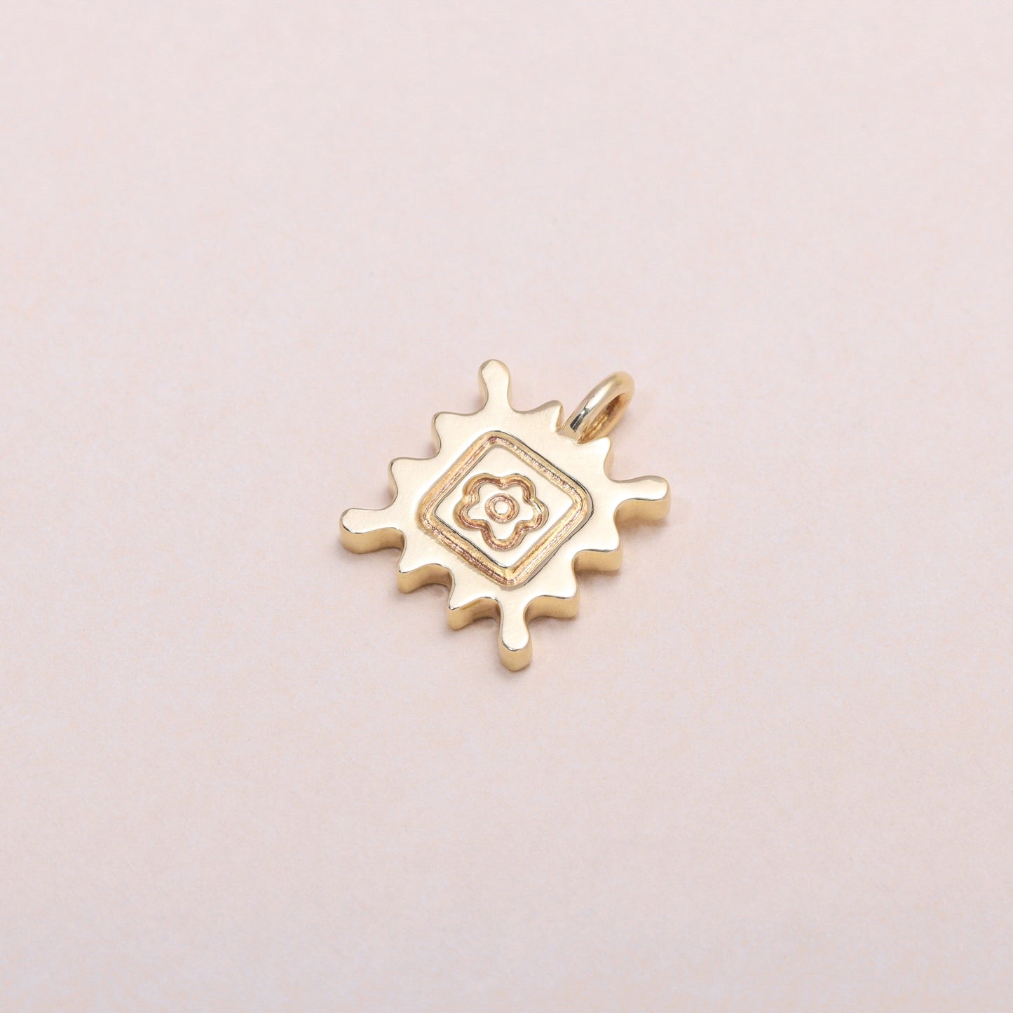 Flower Stamp Charm Necklace 14K Solid Gold