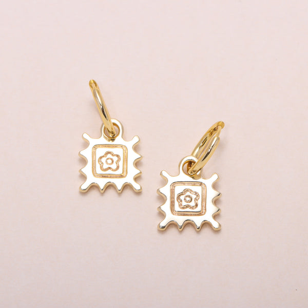 Flower Stamp Hoop Earrings 14K Solid Gold