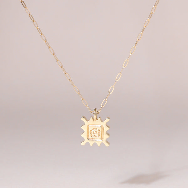 Flower Stamp Charm Necklace 14K Solid Gold