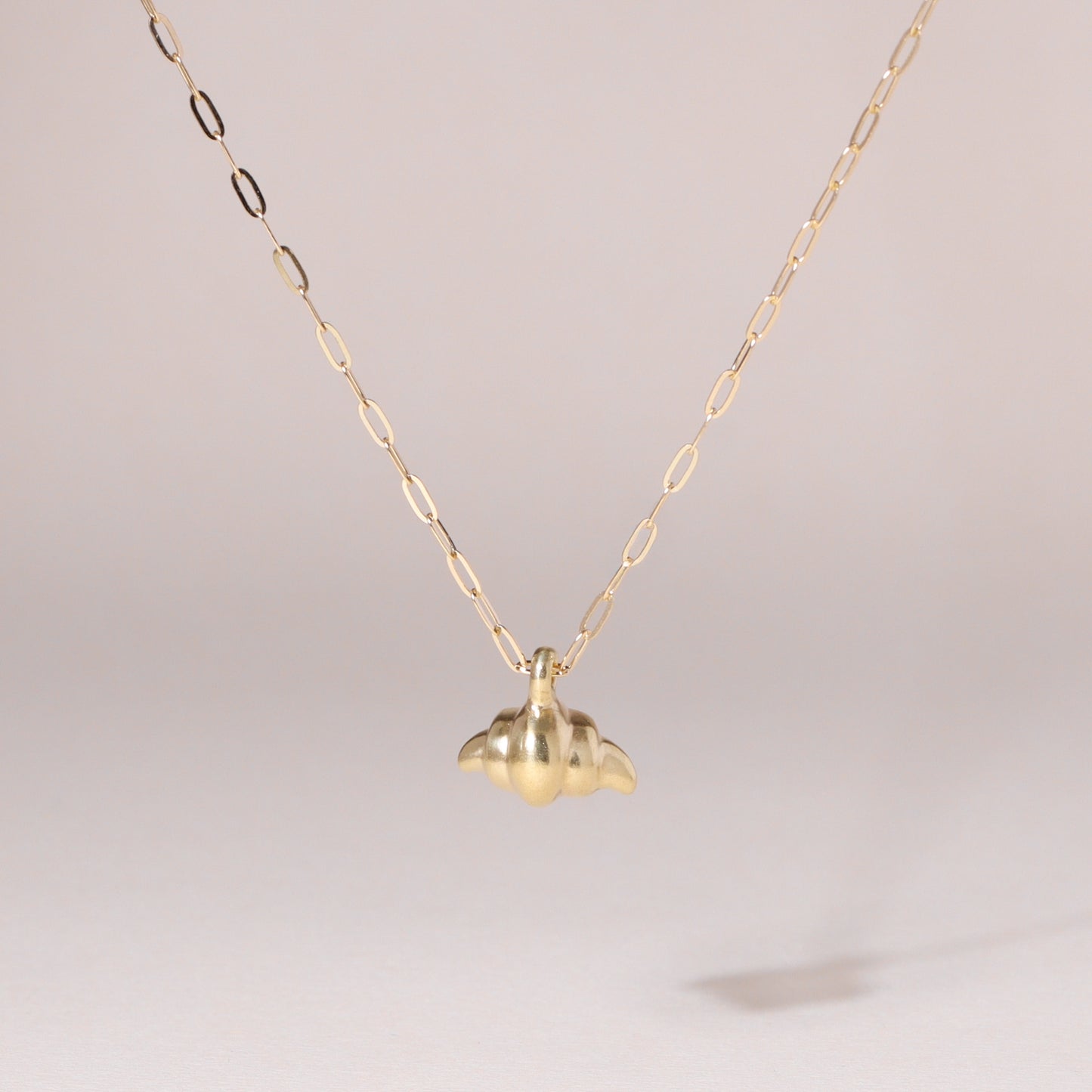 Freshly-Baked Croissant Charm Necklace 14K Solid Gold