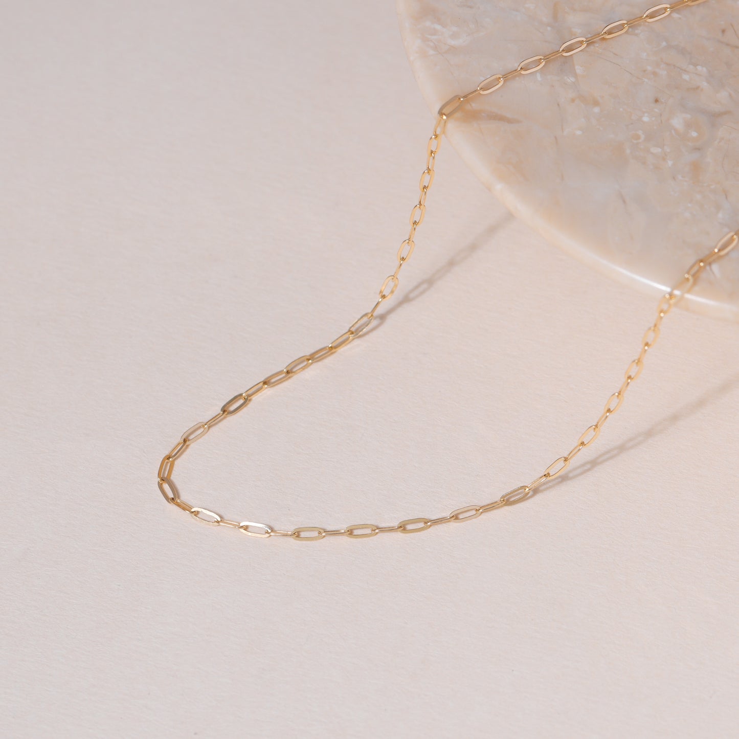 14K Solid Gold Paper Clip Chain Necklace