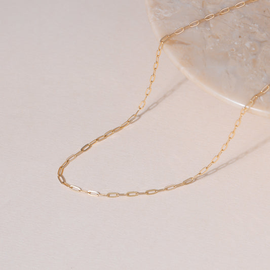 14K Solid Gold Paper Clip Chain Necklace