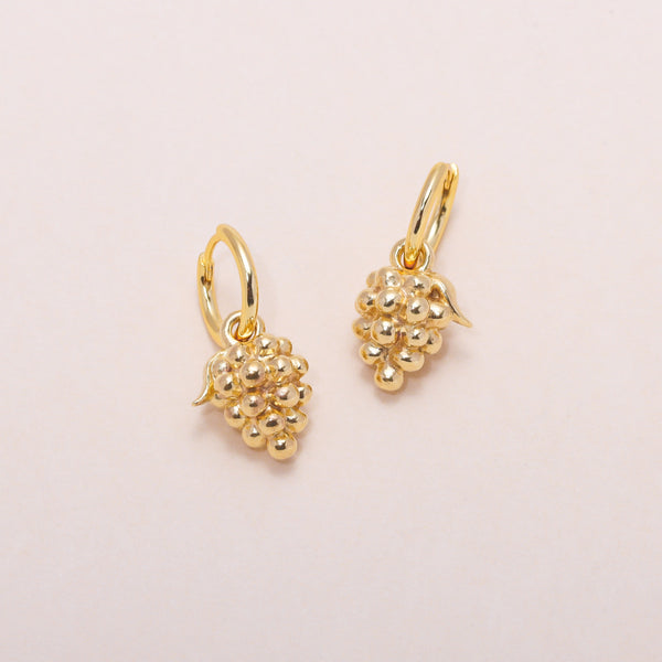 Grape Hoop Earrings 14K Solid Gold