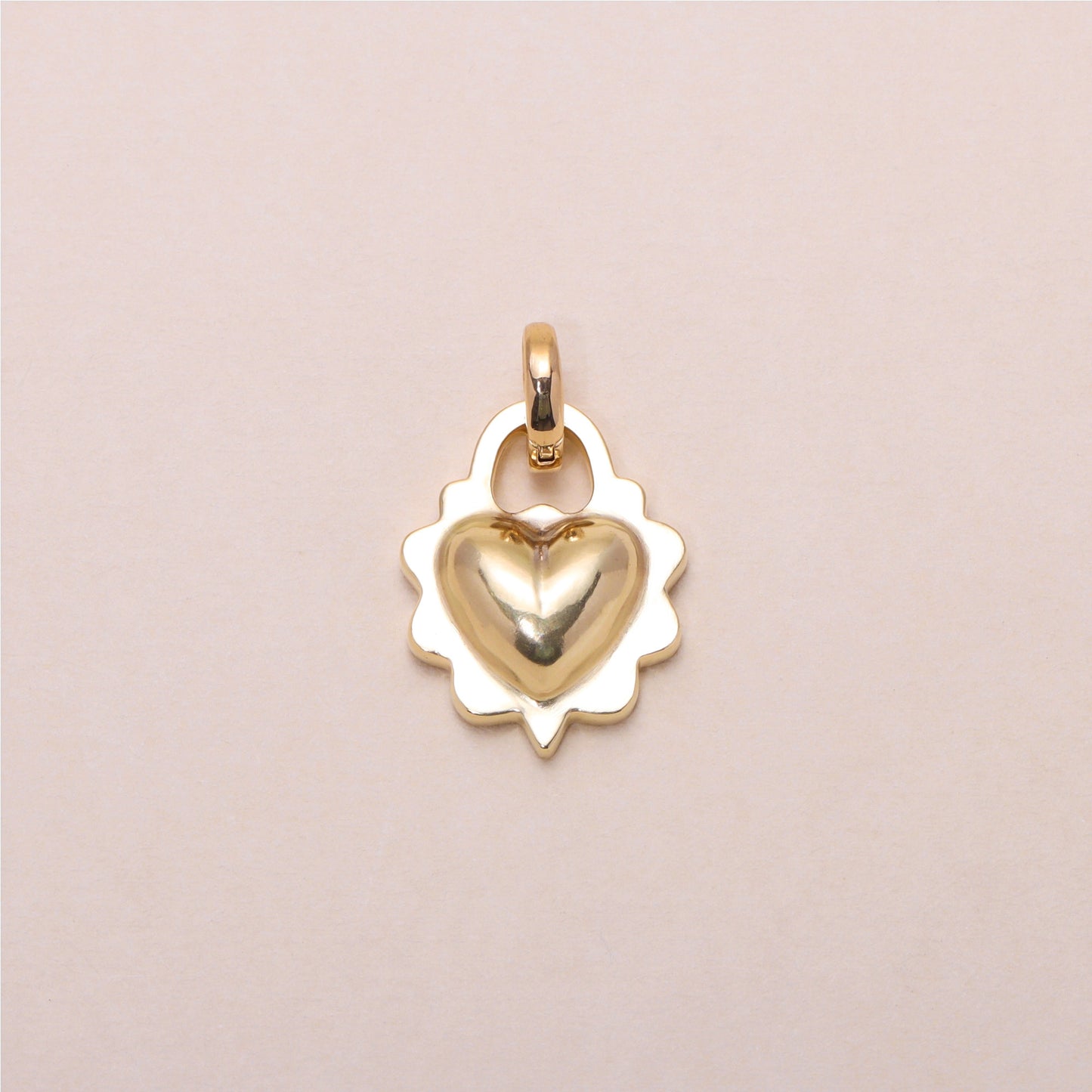Ruffled Love Heart Charm Necklace 14K Solid Gold