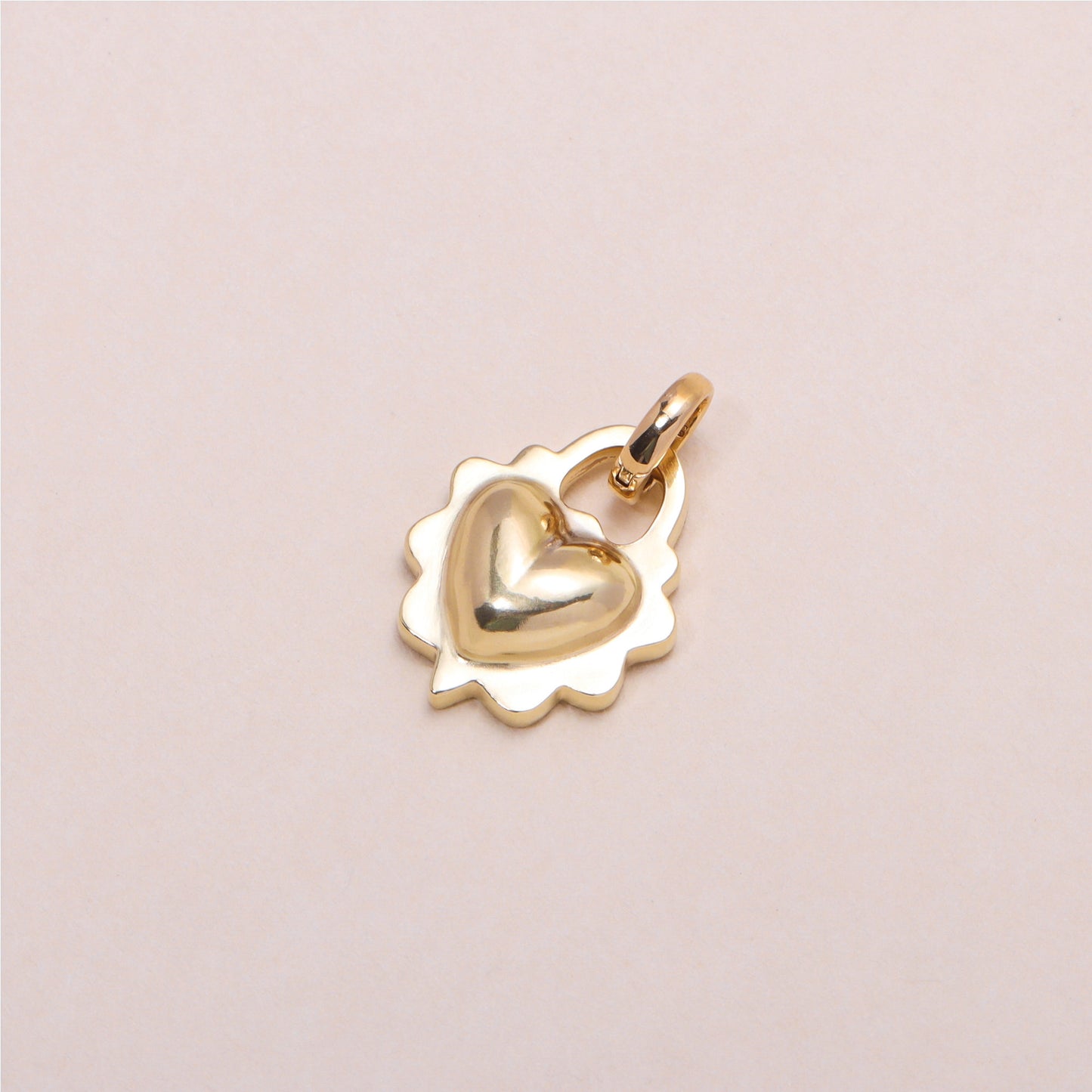 Ruffled Love Heart Charm Necklace 14K Solid Gold