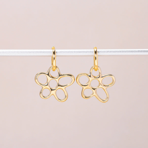 Hollow Flower Hoop Earrings 14K Solid Gold