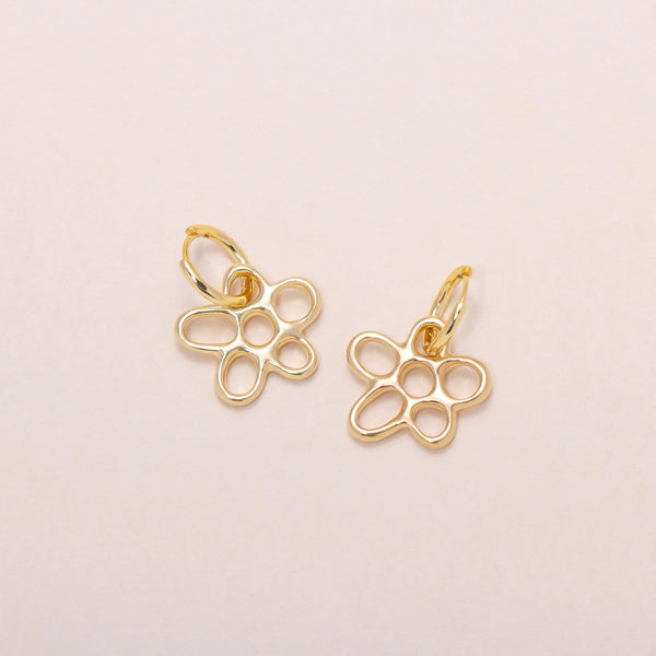 Hollow Flower Hoop Earrings 14K Solid Gold