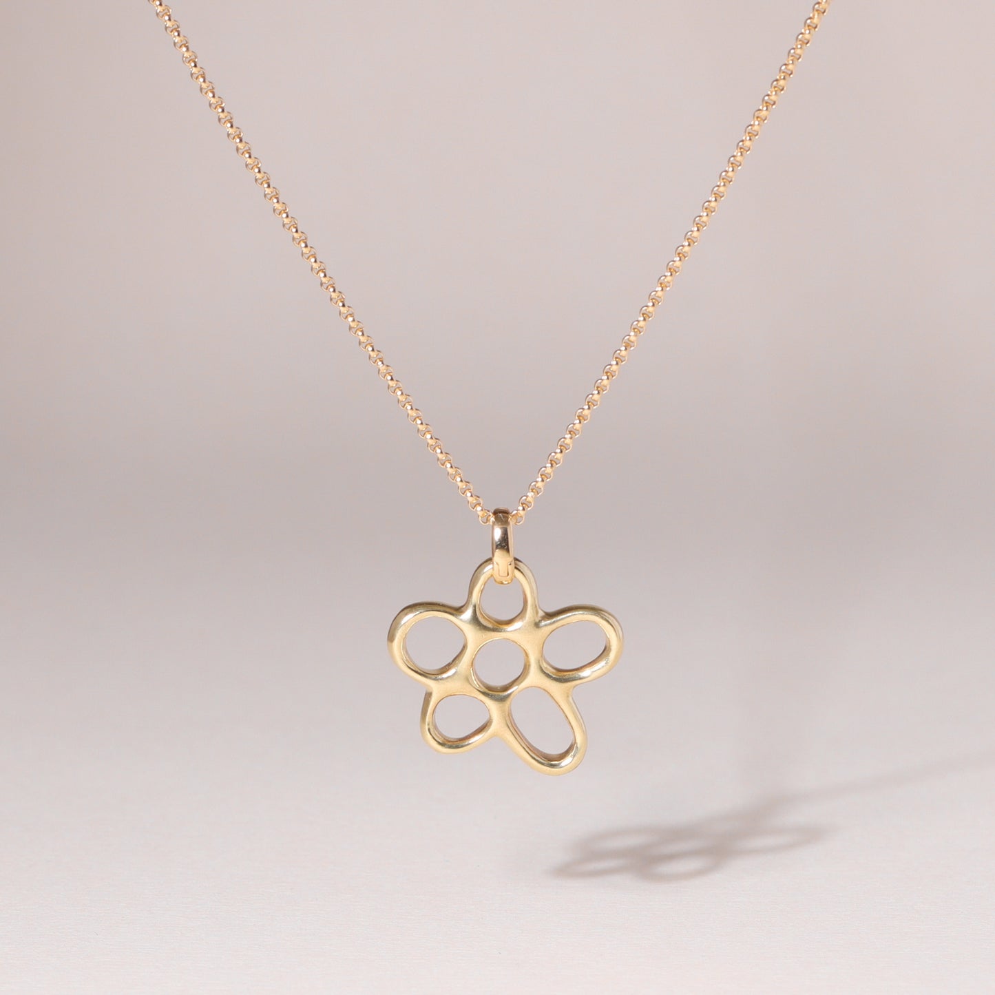 Hollow Flower Charm Necklace 14K Solid Gold