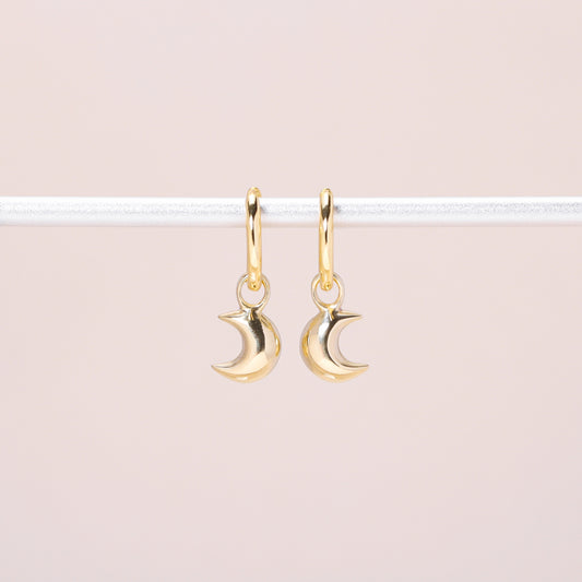 Little Moon Hoop Earrings 14K Solid Gold