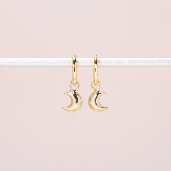Little Moon Hoop Earrings 14K Solid Gold