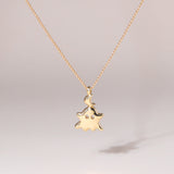 Little Moon Monster Charm Necklace 14K Solid Gold