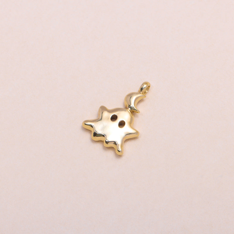 Little Moon Monster Charm Necklace 14K Solid Gold