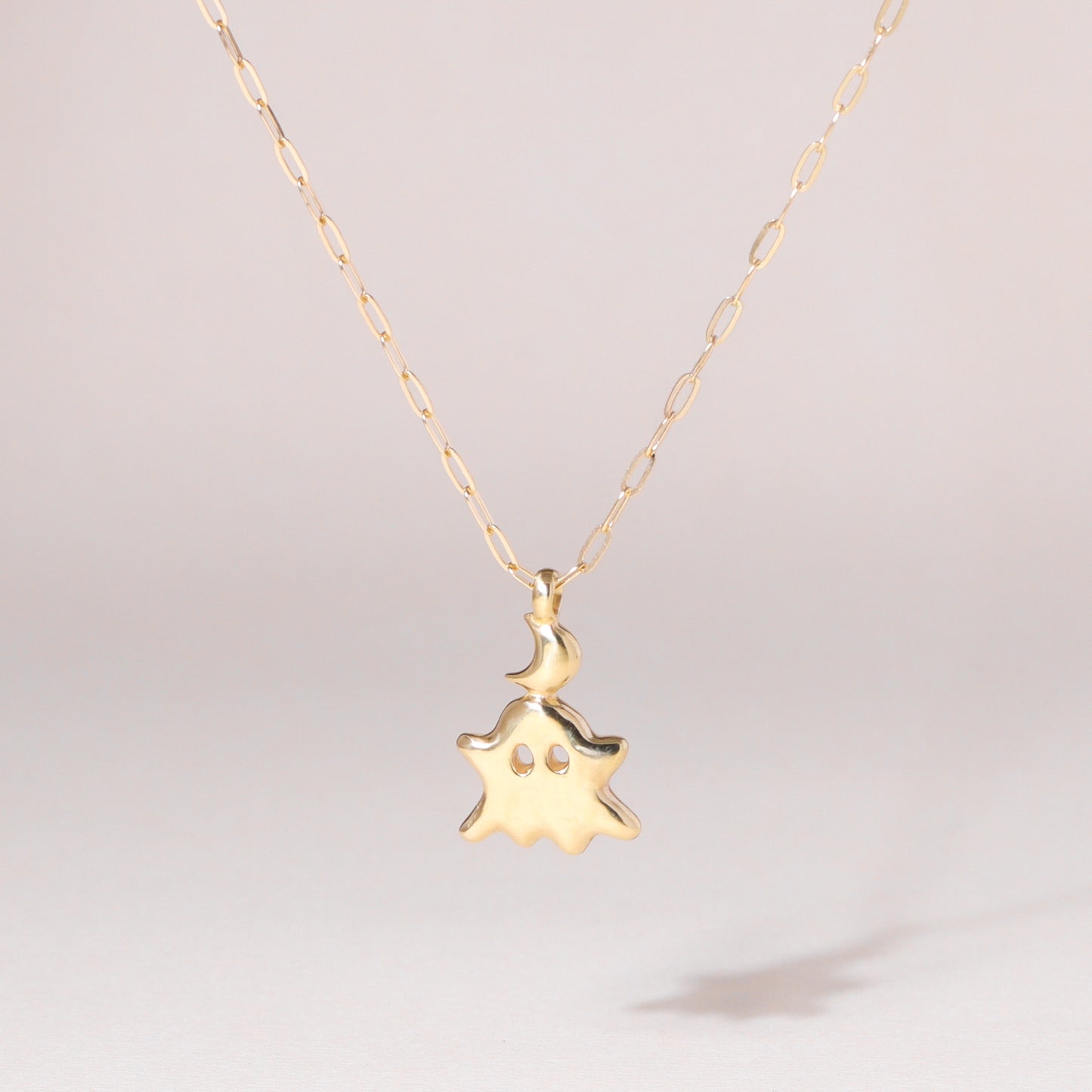 Little Moon Monster Charm Necklace 14K Solid Gold