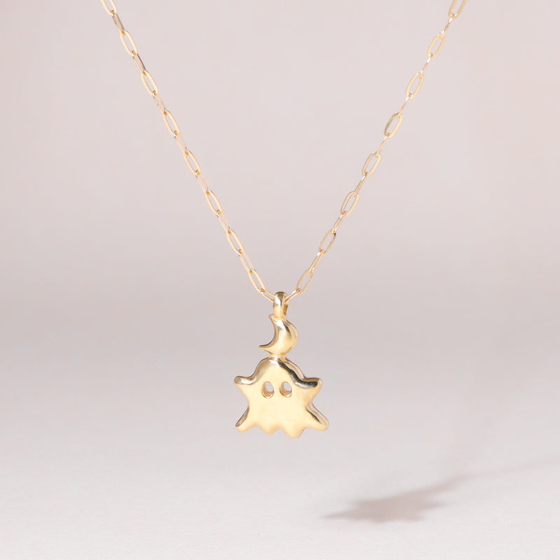 Little Moon Monster Charm Necklace 14K Solid Gold