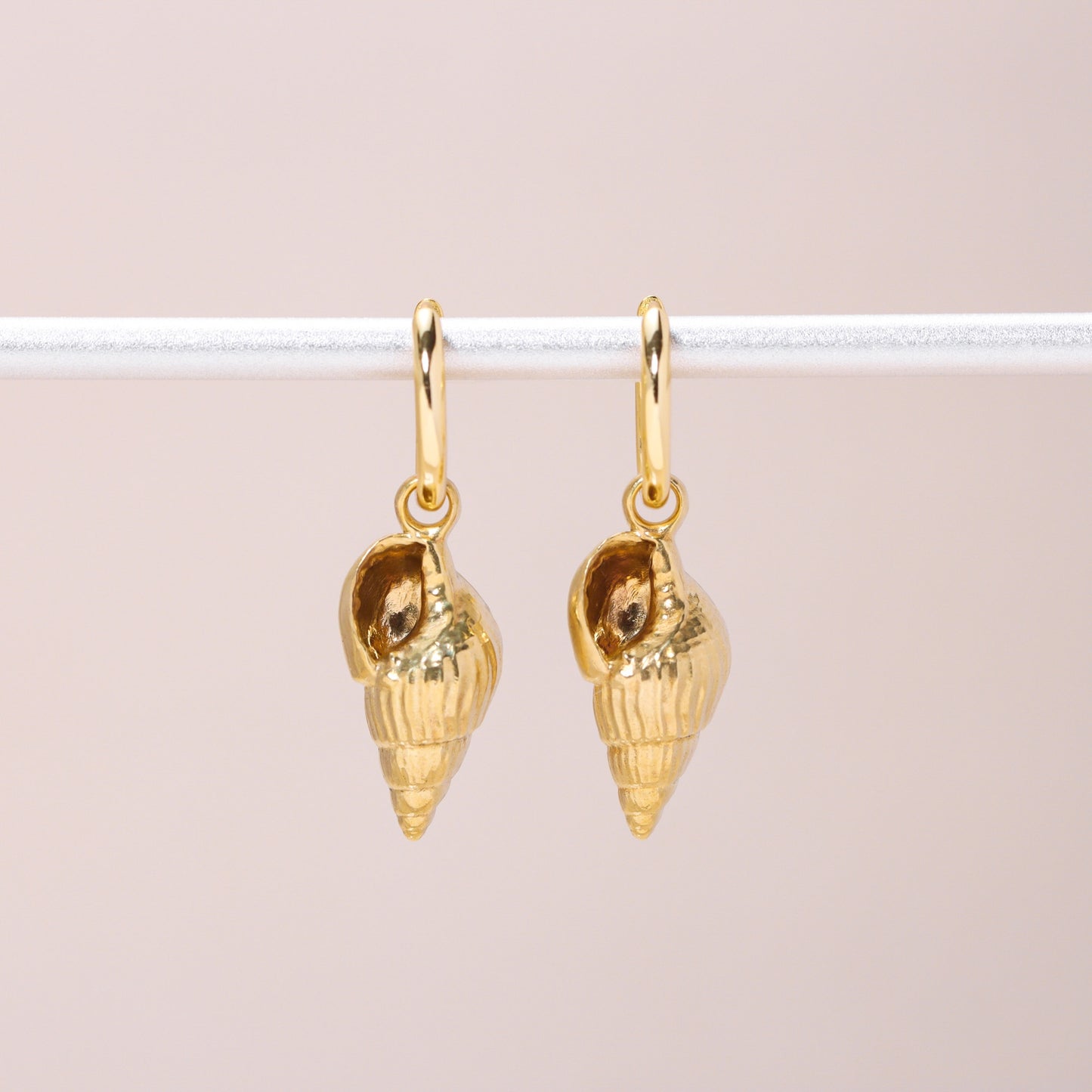 Sea Shell Hoop Earrings 14K Solid Gold