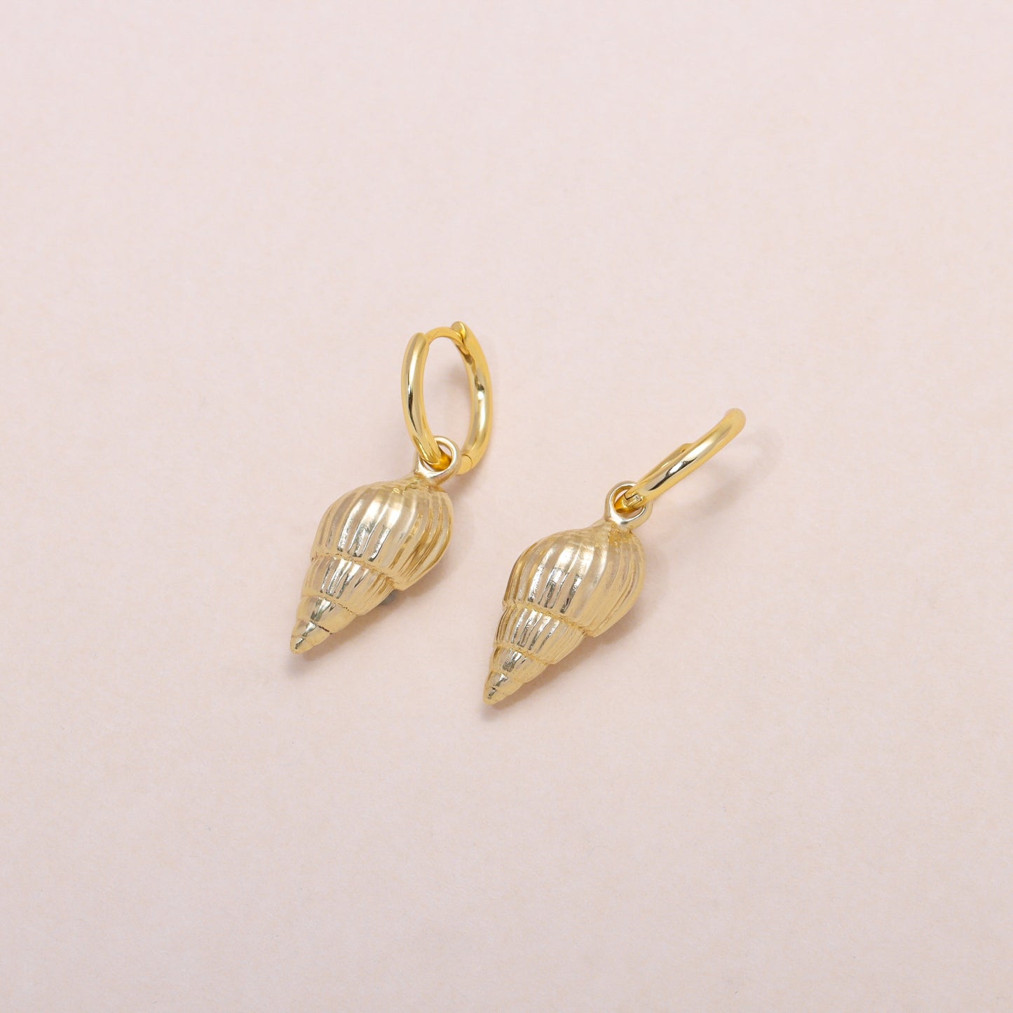 Sea Shell Hoop Earrings 14K Solid Gold