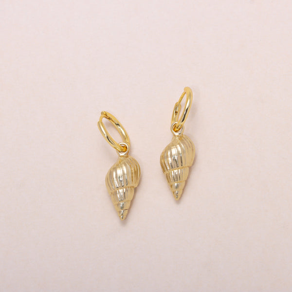 Sea Shell Hoop Earrings 14K Solid Gold