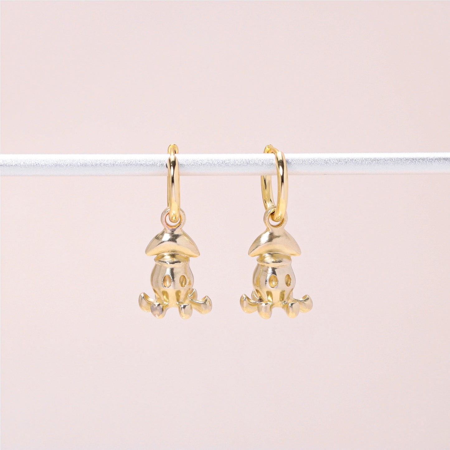 Little Squid Hoop Earrings 14K Solid Gold