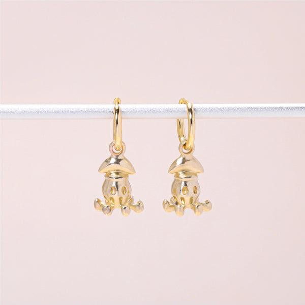 Little Squid Hoop Earrings 14K Solid Gold
