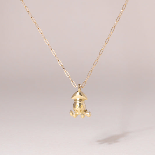 Little Squid Charm Necklace 14K Solid Gold