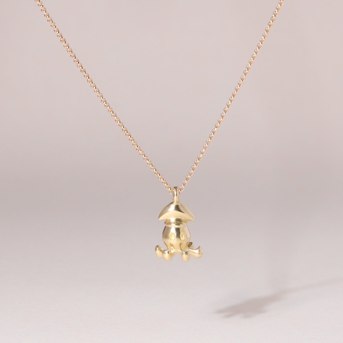 Little Squid Charm Necklace 14K Solid Gold
