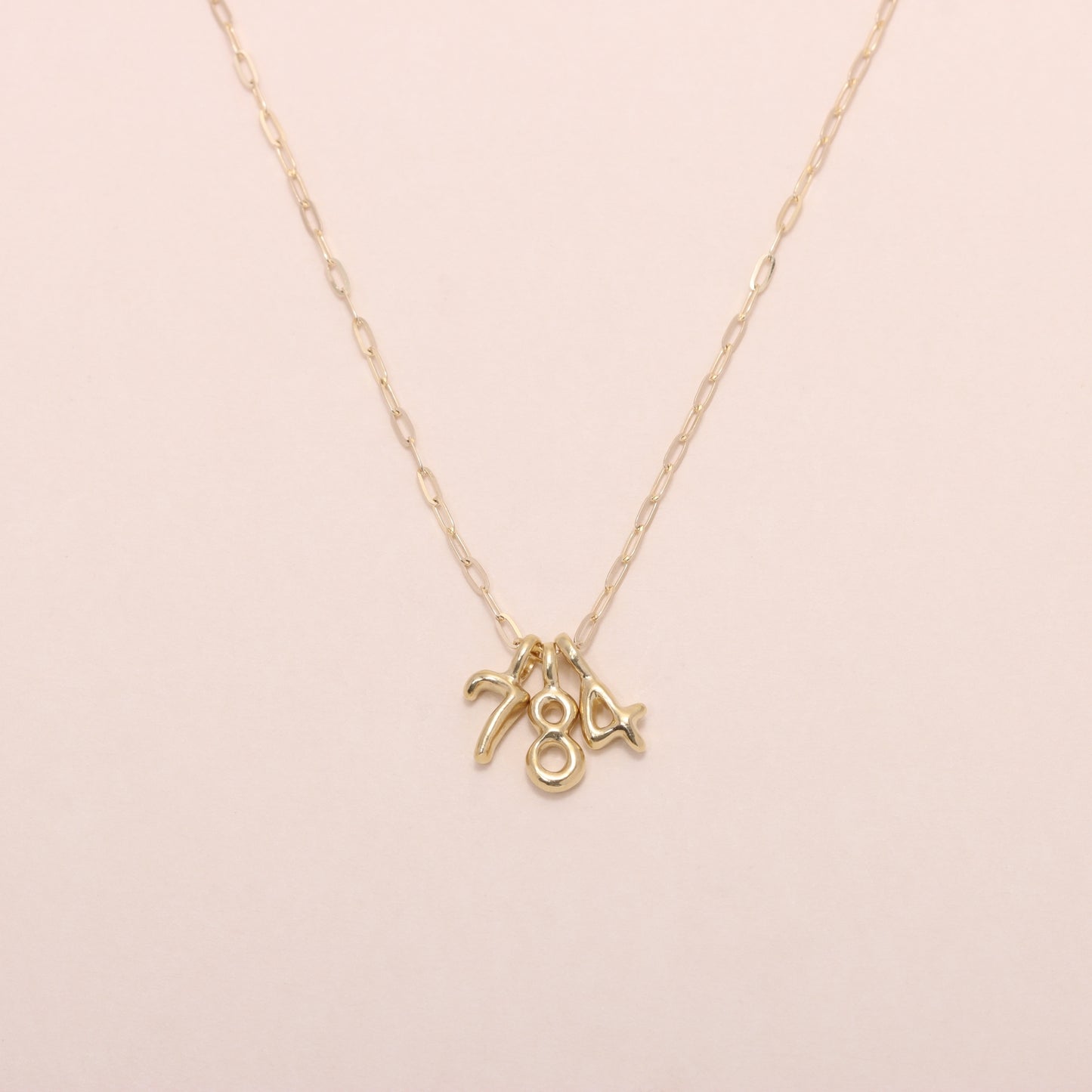 Lucky Number Charm Necklace 14K Solid Gold