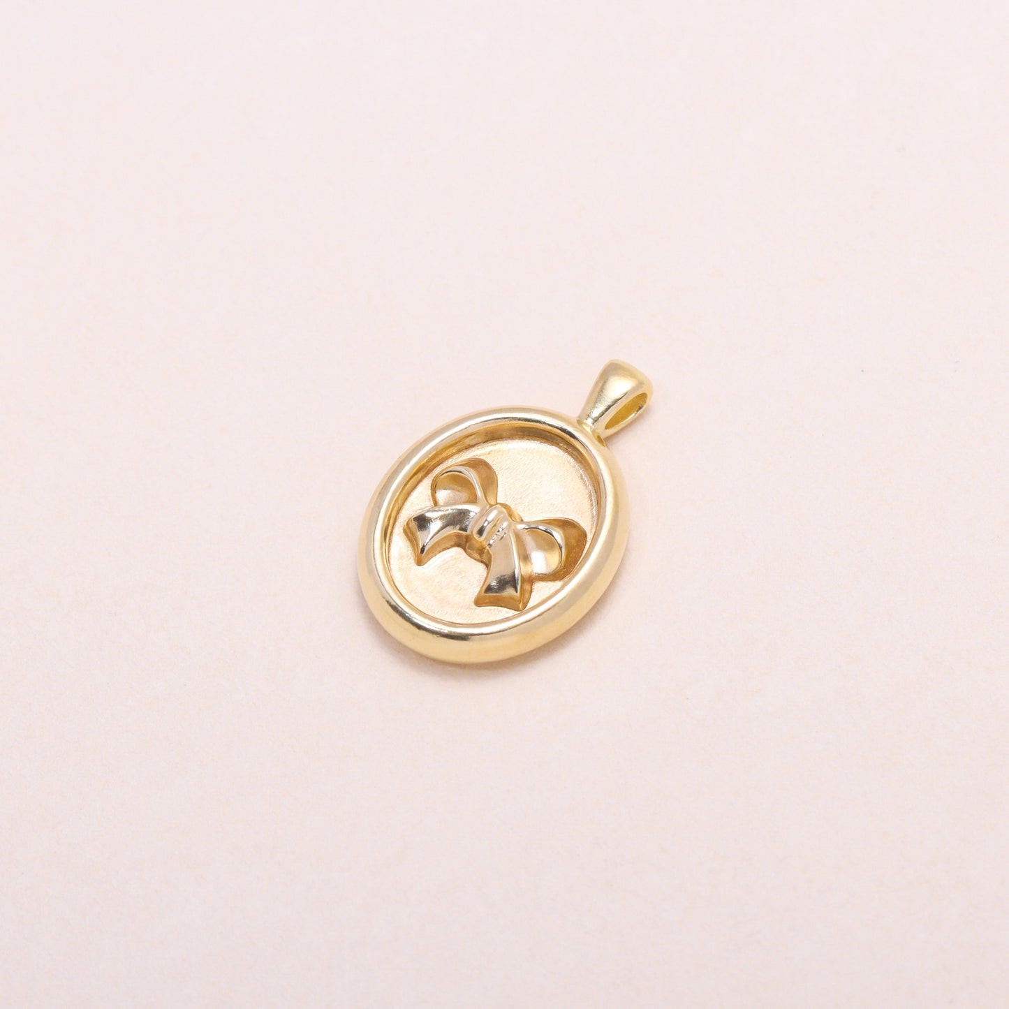 Oval-Framed Bow Charm Necklace 14K Solid Gold