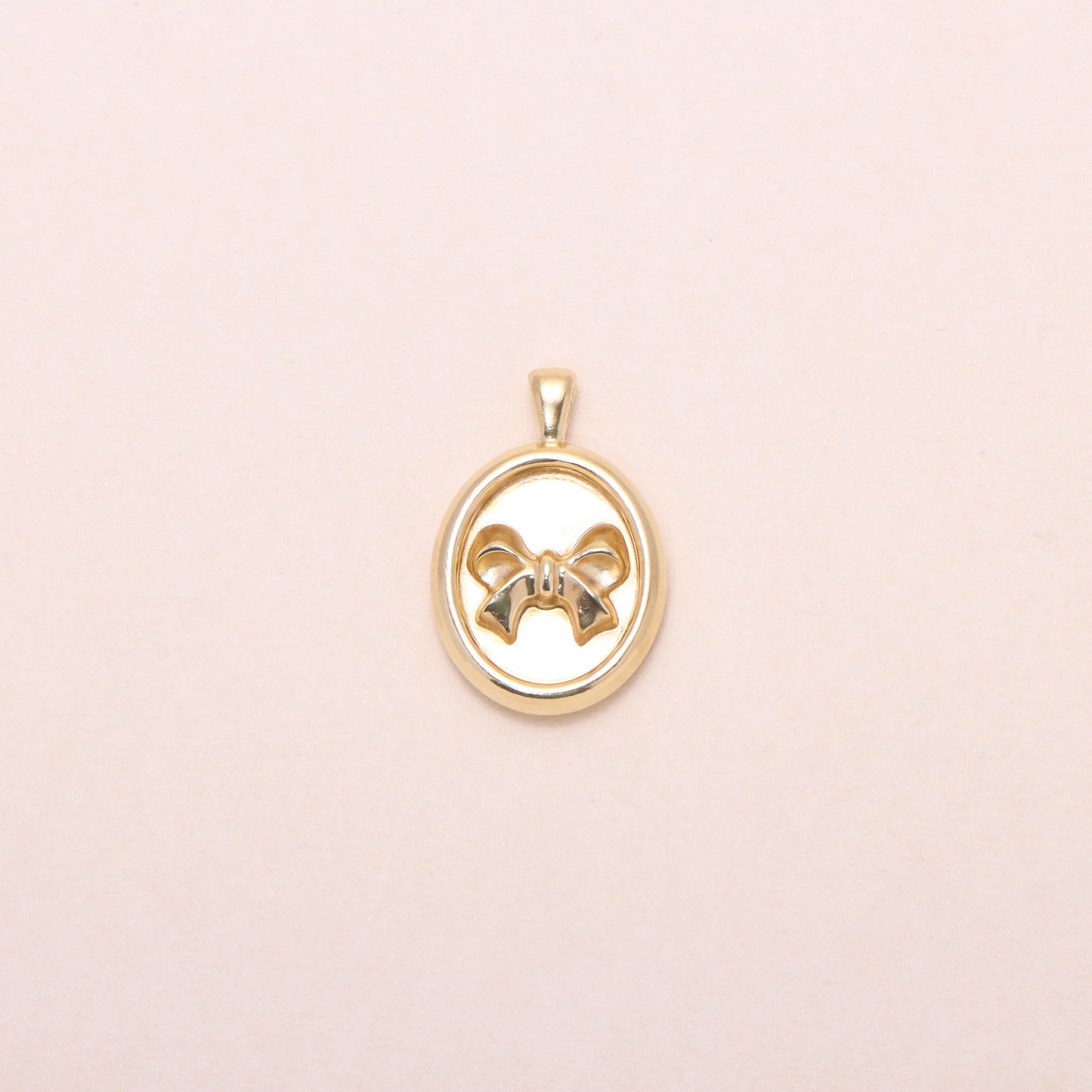 Oval-Framed Bow Charm Necklace 14K Solid Gold