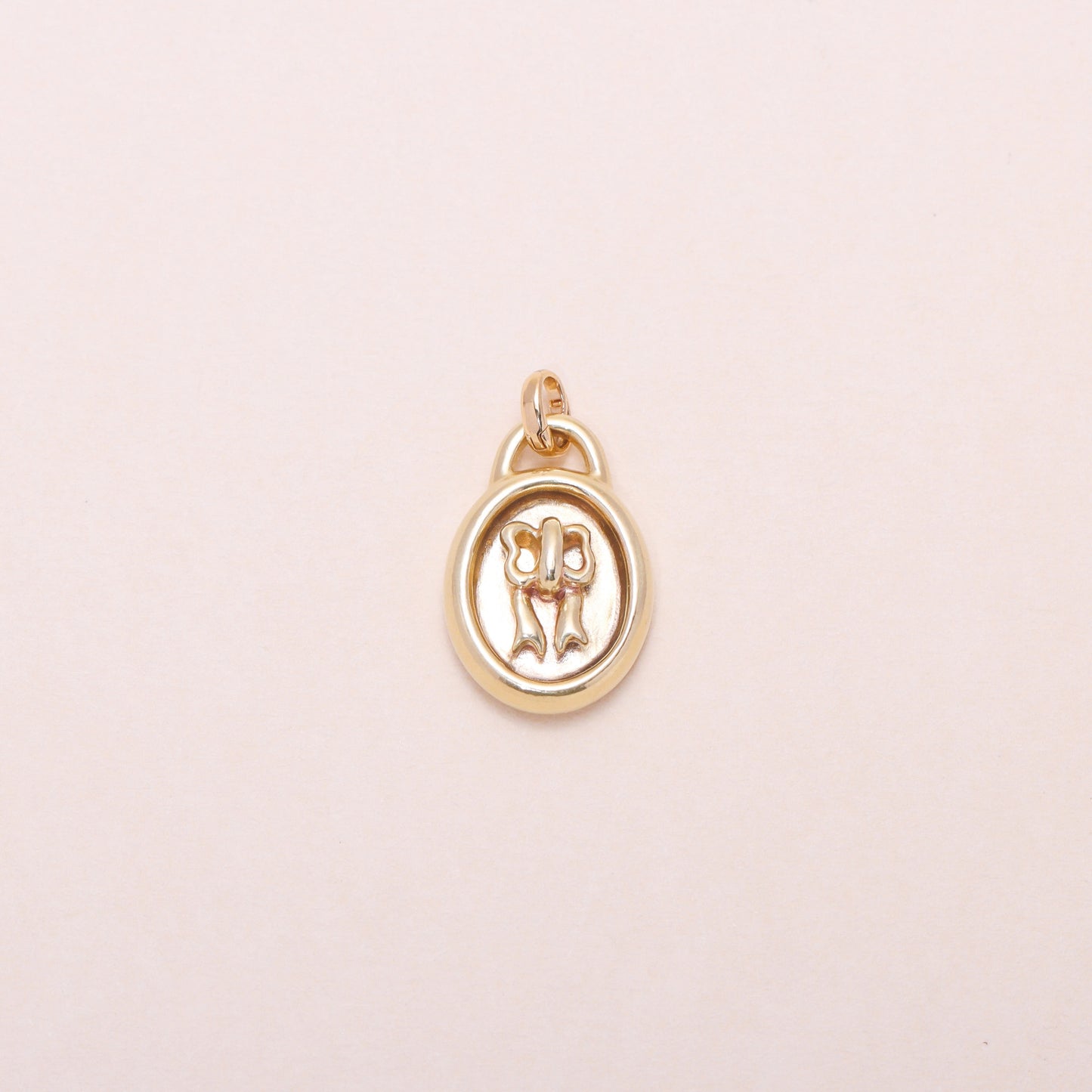 Sweet Oval-Framed Bow Charm Necklace 14K Solid Gold