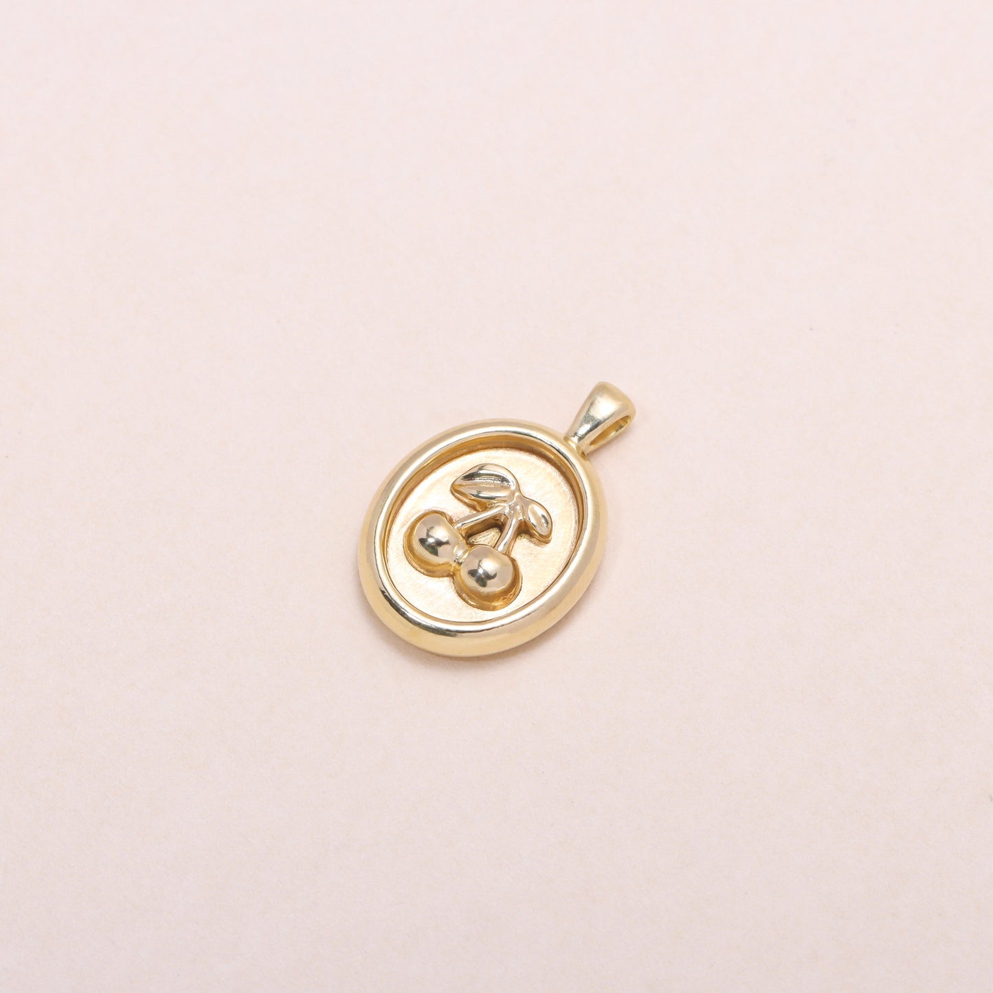 Sweet Oval-Framed Cherry Charm Necklace 14K Solid Gold