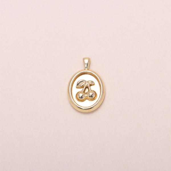 Sweet Oval-Framed Cherry Charm Necklace 14K Solid Gold