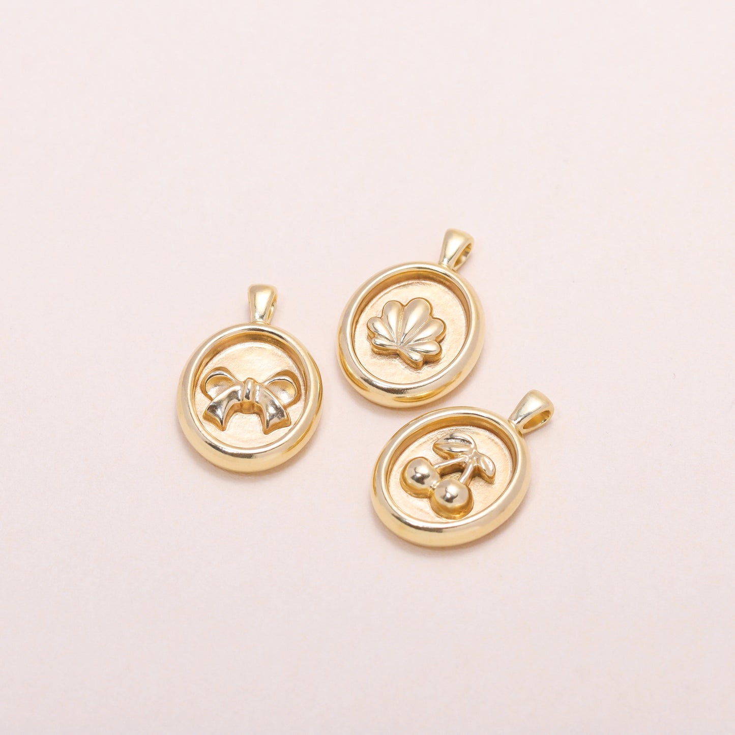 Sweet Oval-Framed Cherry Charm Necklace 14K Solid Gold