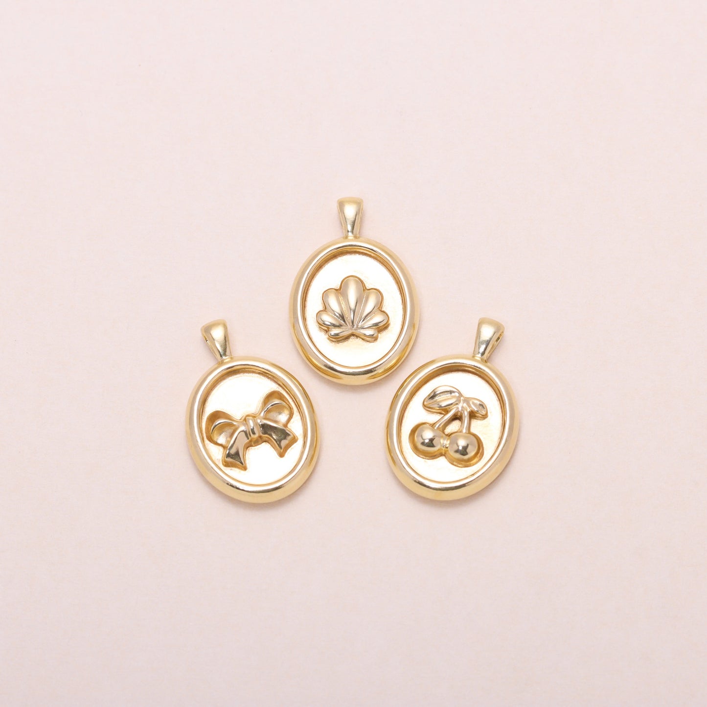 Sweet Oval-Framed Cherry Charm Necklace 14K Solid Gold