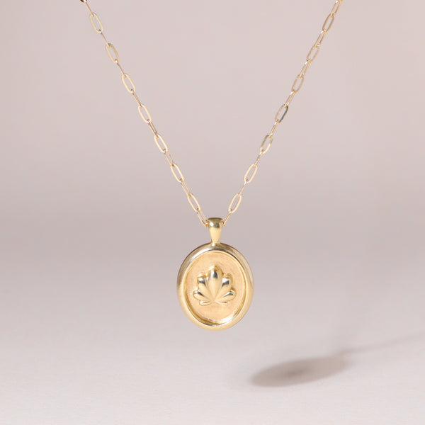 Oval-Framed Shell Charm Necklace 14K Solid Gold