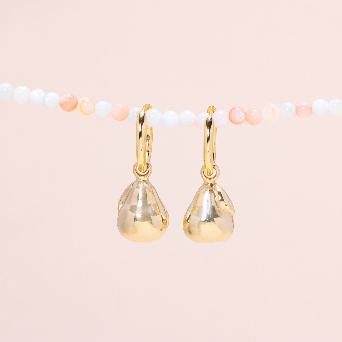 Pear Hoop Earrings 14K Solid Gold
