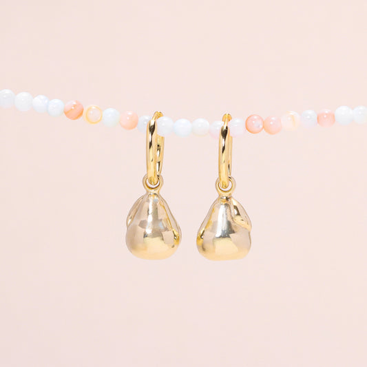 Pear Hoop Earrings 14K Solid Gold