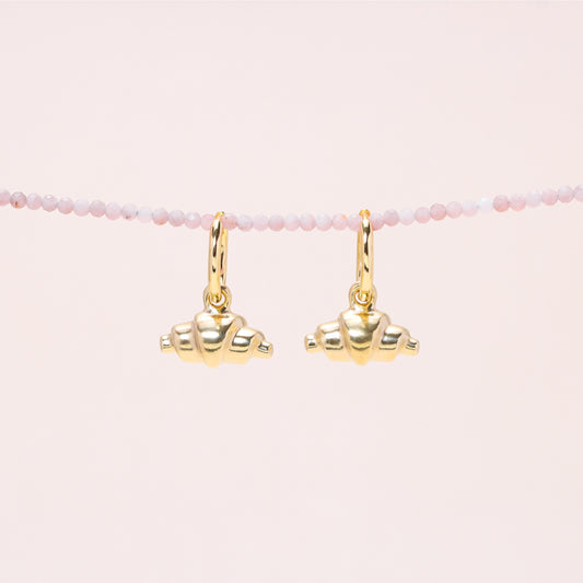Pre-Baked Croissant Hoop Earrings 14K Solid Gold