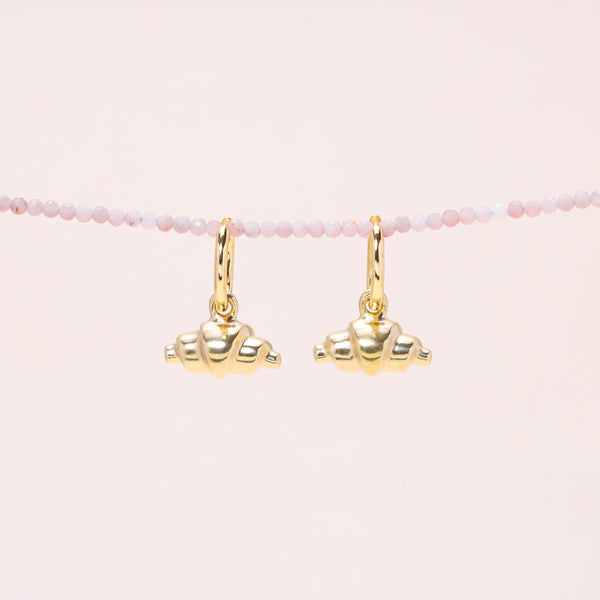 Pre-Baked Croissant Hoop Earrings 14K Solid Gold