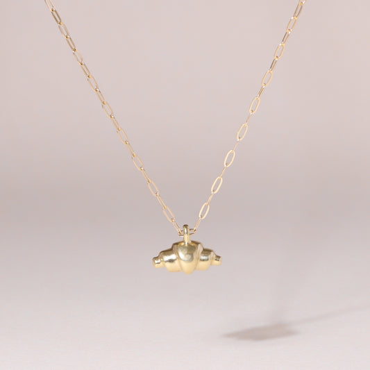 Pre-Baked Croissant Charm Necklace 14K Solid Gold