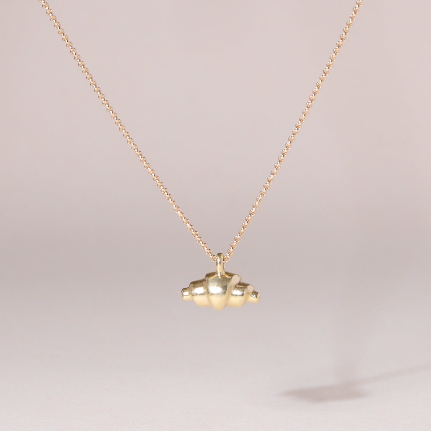 Pre-Baked Croissant Charm Necklace 14K Solid Gold