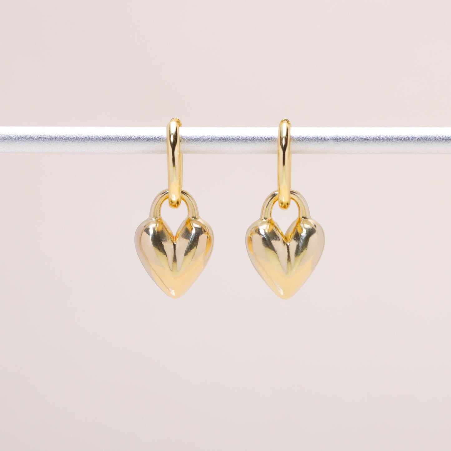 Puffy Heart Hoop Earrings 14K Solid Gold