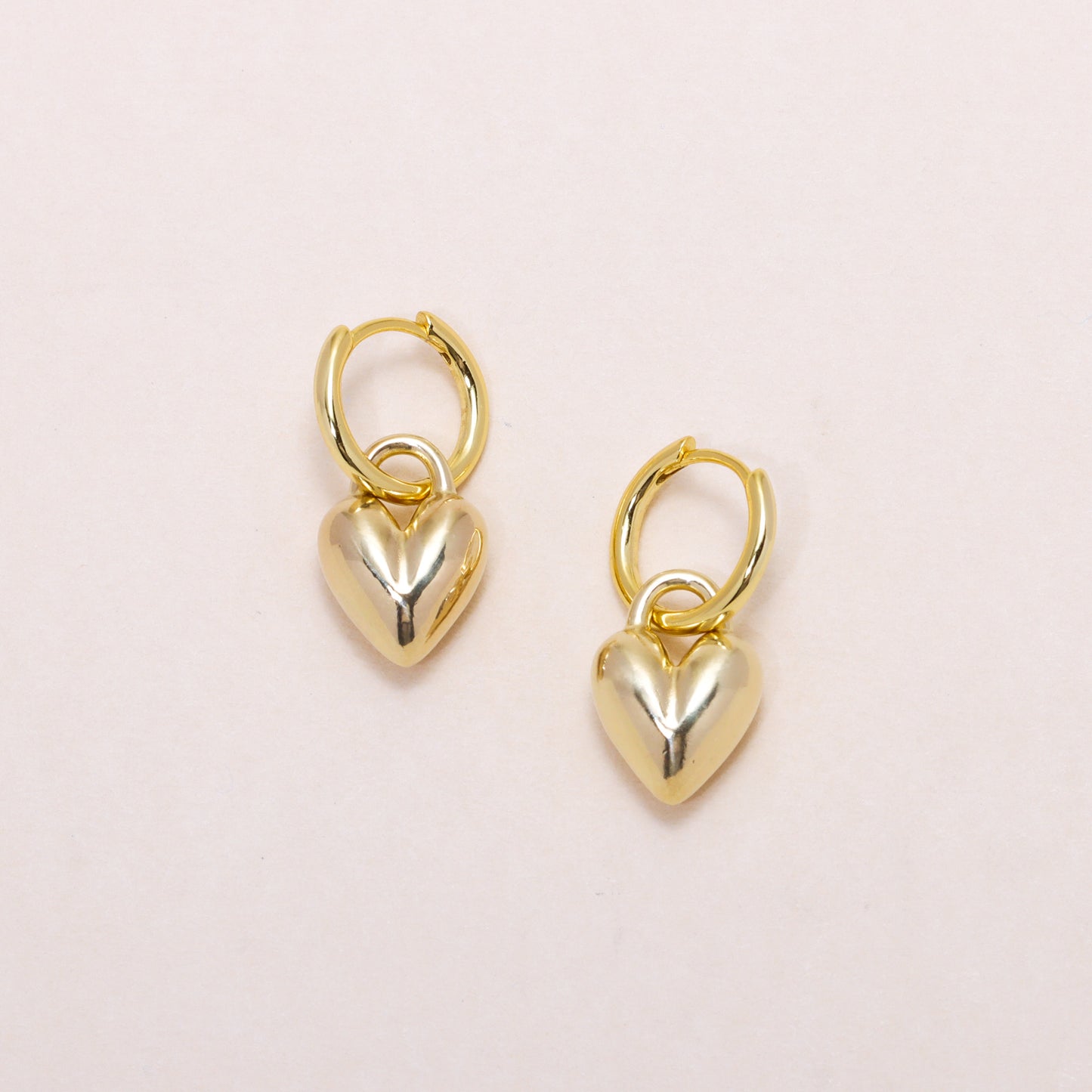 Puffy Heart Hoop Earrings 14K Solid Gold