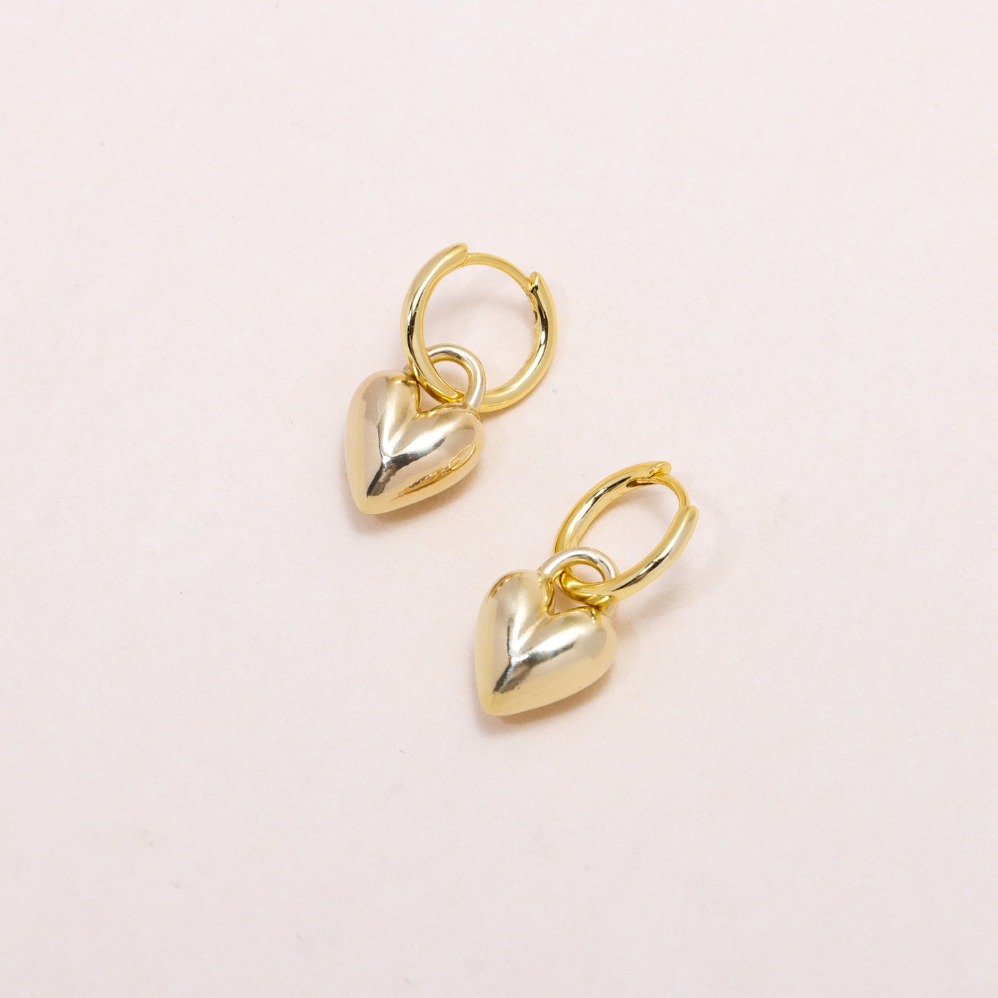 Puffy Heart Hoop Earrings 14K Solid Gold
